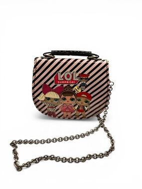 LOL Surprise Mini Crossbody Bag Pink Black Striped Patent Chain Purse Y2K